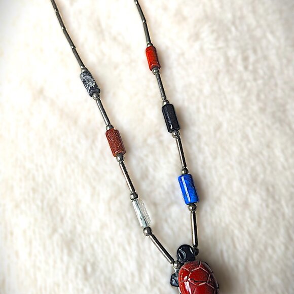 Handcrafted Turtle Necklace Natural Stone & Silver - Picture 2 of 4